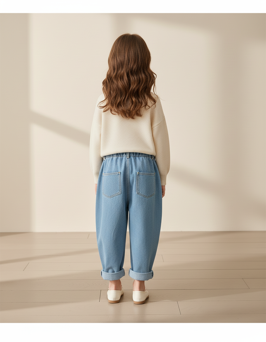 Pantalon Baggy Enfant Denim Ample Décontracté Bleu Clair - Jean - vue 2