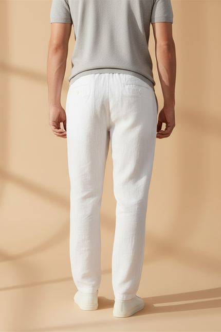 Pantalon Baggy Blanc Lin Coton Droit Décontracté Homme - vue 2