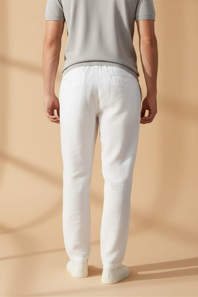 Pantalon Baggy Blanc Lin Coton Droit Décontracté Homme - vue 2