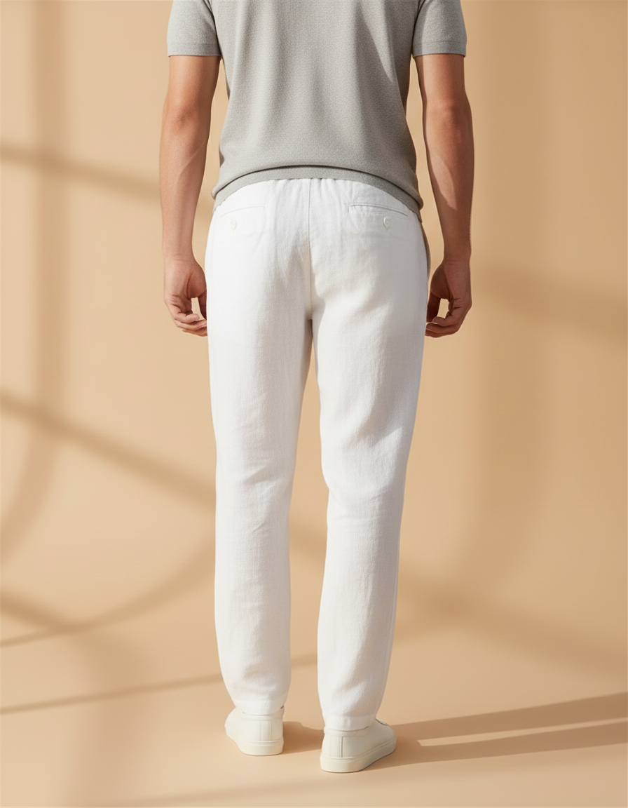 Pantalon Baggy Blanc Lin Coton Droit Décontracté Homme - vue 2