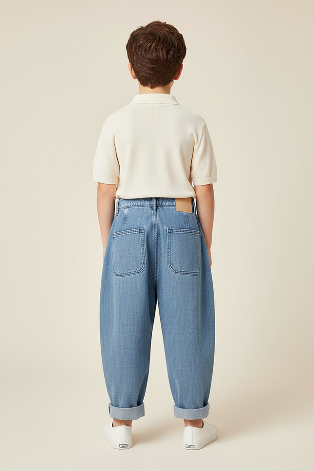 Pantalon Baggy Denim Bleu Plissé Ample Enfant - Jean - vue 2