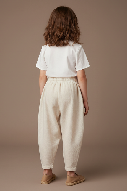 Pantalon Baggy Beige Lin Ample Confortable Enfant - vue 2