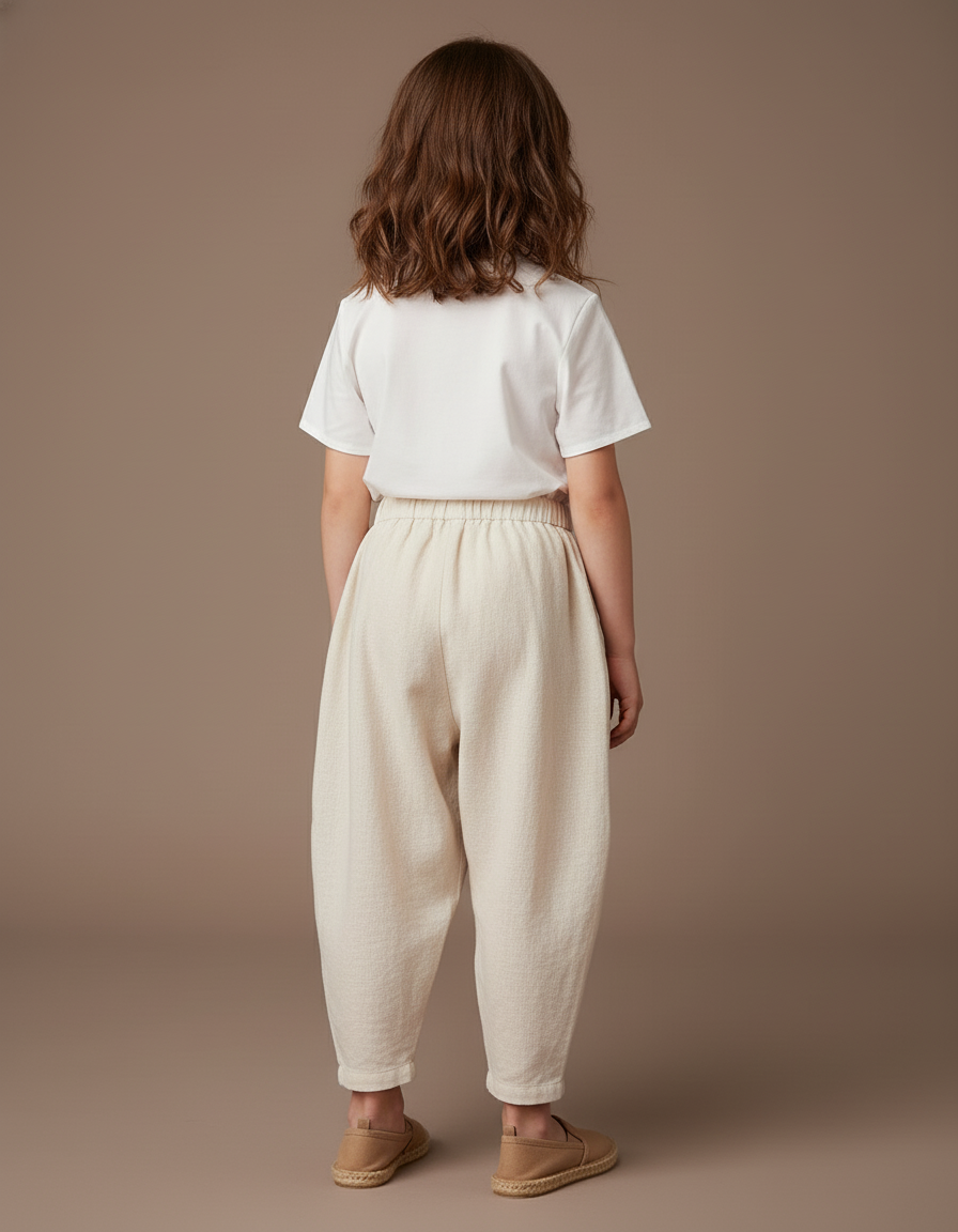 Pantalon Baggy Beige Lin Ample Confortable Enfant - vue 2