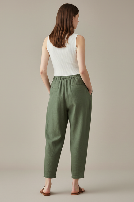 Pantalon Baggy Vert Kaki Lin Ample Cordon Décontracté - vue 2