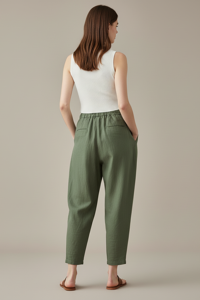 Pantalon Baggy Vert Kaki Lin Ample Cordon Décontracté - vue 2
