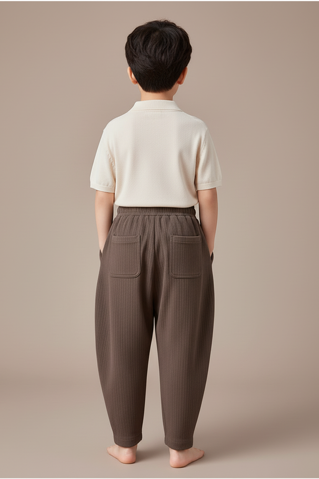 Pantalon Baggy Marron Ample Côtelé Décontracté Garçon - Cordé - vue 2