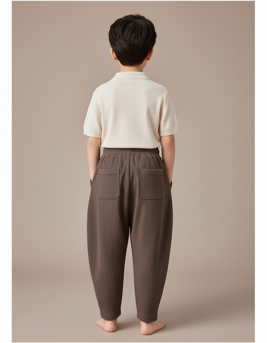 Pantalon Baggy Marron Ample Côtelé Décontracté Garçon - Cordé - vue 2