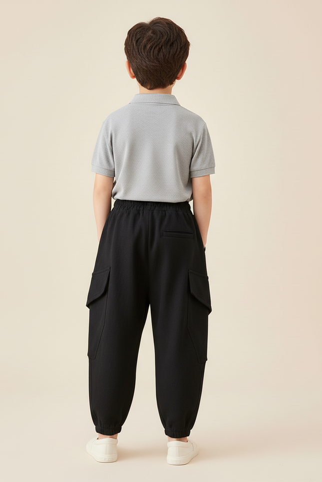 Pantalon Baggy Noir Cargo Ample Enfant Décontracté - Molleton - vue 2