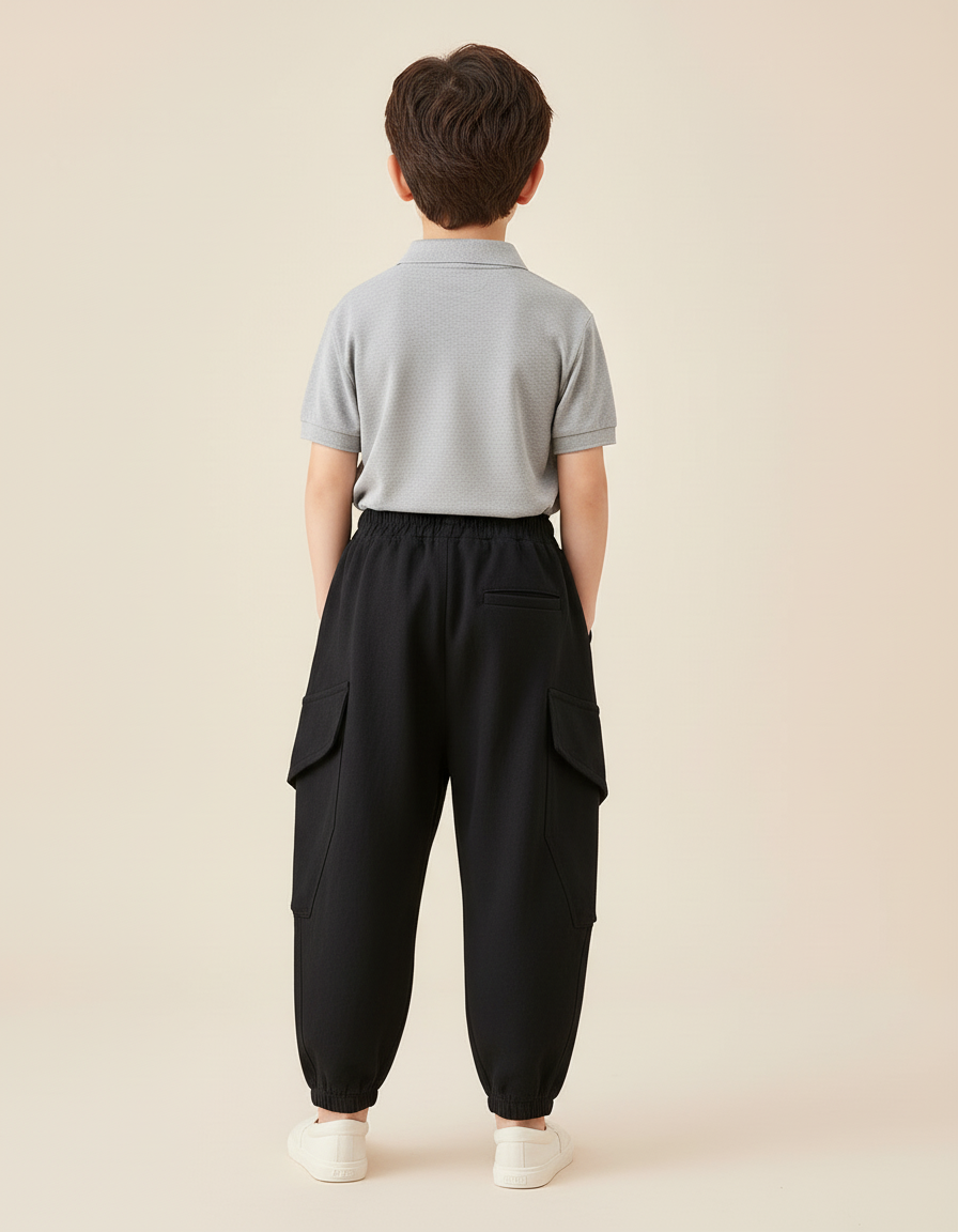 Pantalon Baggy Noir Cargo Ample Enfant Décontracté - Molleton - vue 2