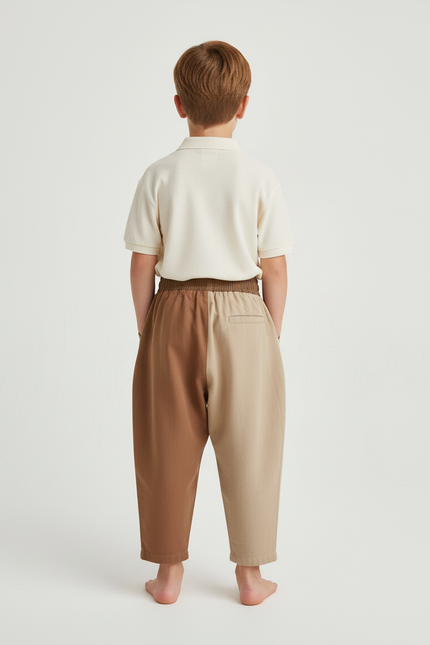 Pantalon Baggy Bicolore Coton Plissé Ample Enfant - Multicolore - vue 2