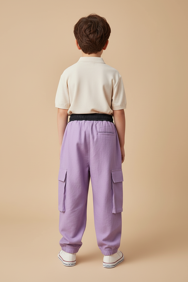 Pantalon Baggy Violet Coton Cargo Ample Enfant - vue 2