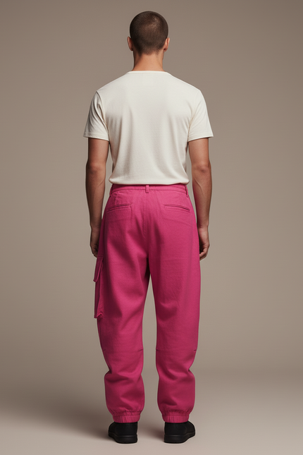 Pantalon Baggy Cargo Rose Vif Ample Coton - vue 2