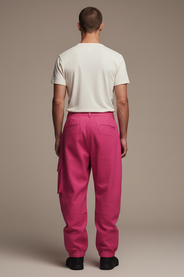 Pantalon Baggy Cargo Rose Vif Ample Coton - vue 2