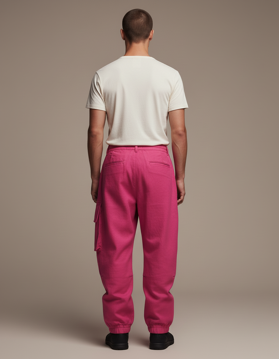 Pantalon Baggy Cargo Rose Vif Ample Coton - vue 2