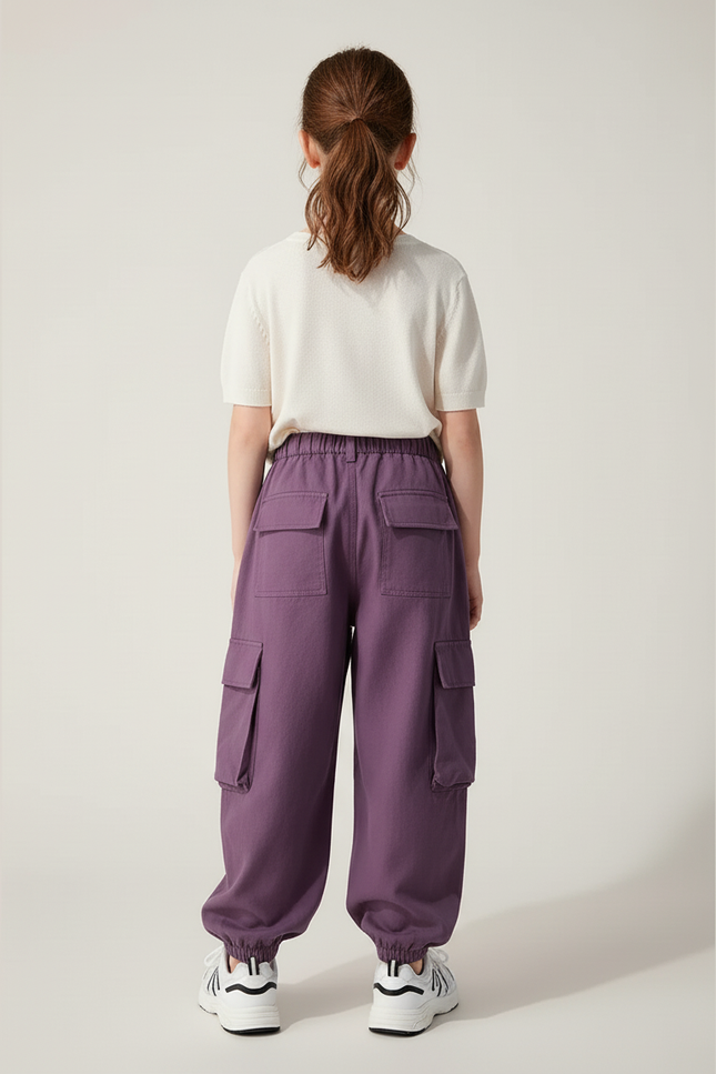 Pantalon Baggy Violet Cargo Ample Fille Décontracté - Coton - vue 2