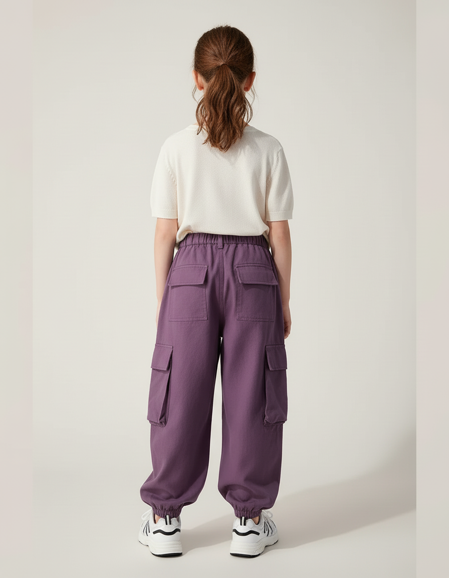 Pantalon Baggy Violet Cargo Ample Fille Décontracté - Coton - vue 2