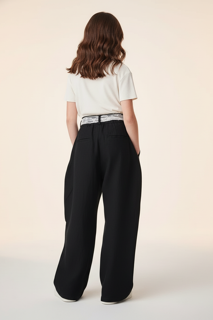 Pantalon Baggy Noir Ample Dentelle Fluide Enfant - Viscose - vue 2