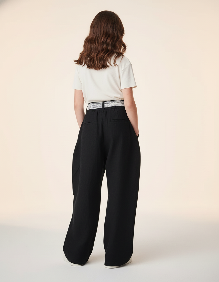 Pantalon Baggy Noir Ample Dentelle Fluide Enfant - Viscose - vue 2
