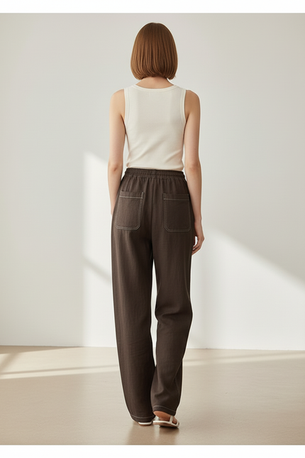 Pantalon Baggy Marron Ample Cordon Décontracté Femme - Coton - vue 2