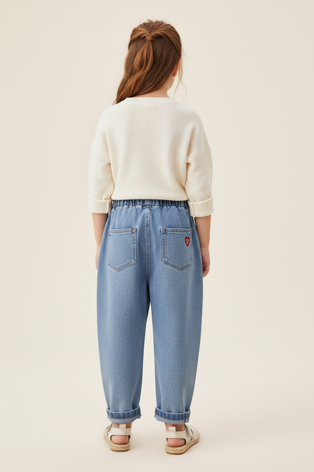 Pantalon Baggy Jean Bleu Brodé Fraises Fille - vue 2