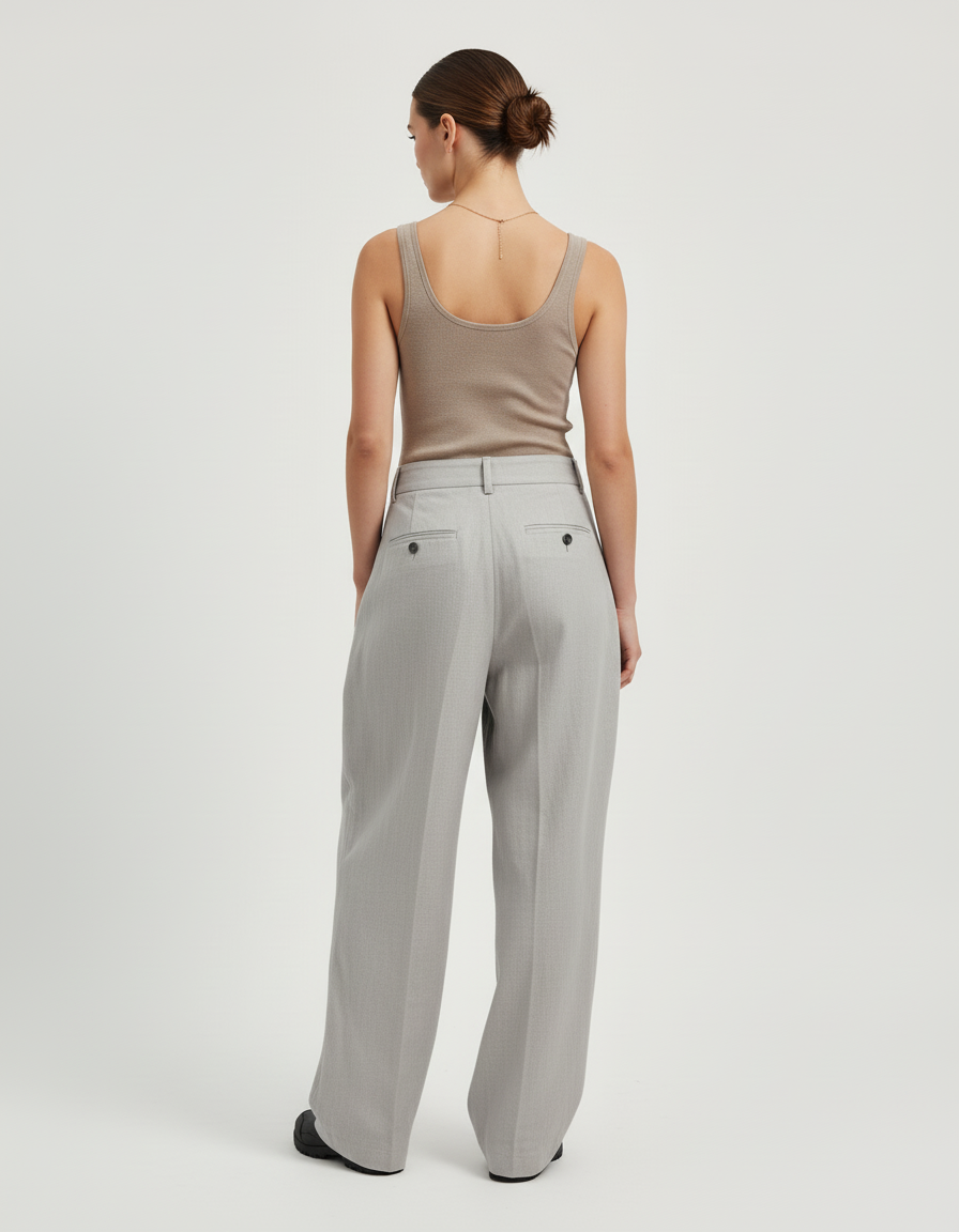Pantalon Baggy Gris Clair Plissé Large Élégant - Gabardine - vue 2