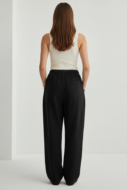 Pantalon Baggy Noir Ample Cordon Décontracté Femme - Molleton - vue 2