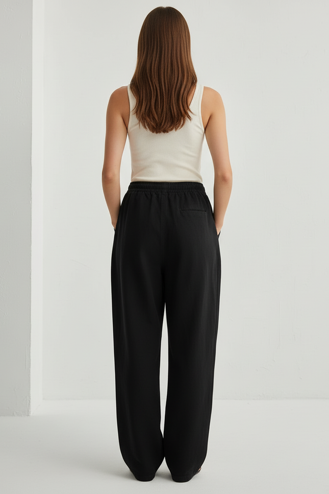 Pantalon Baggy Noir Ample Cordon Décontracté Femme - Molleton - vue 2
