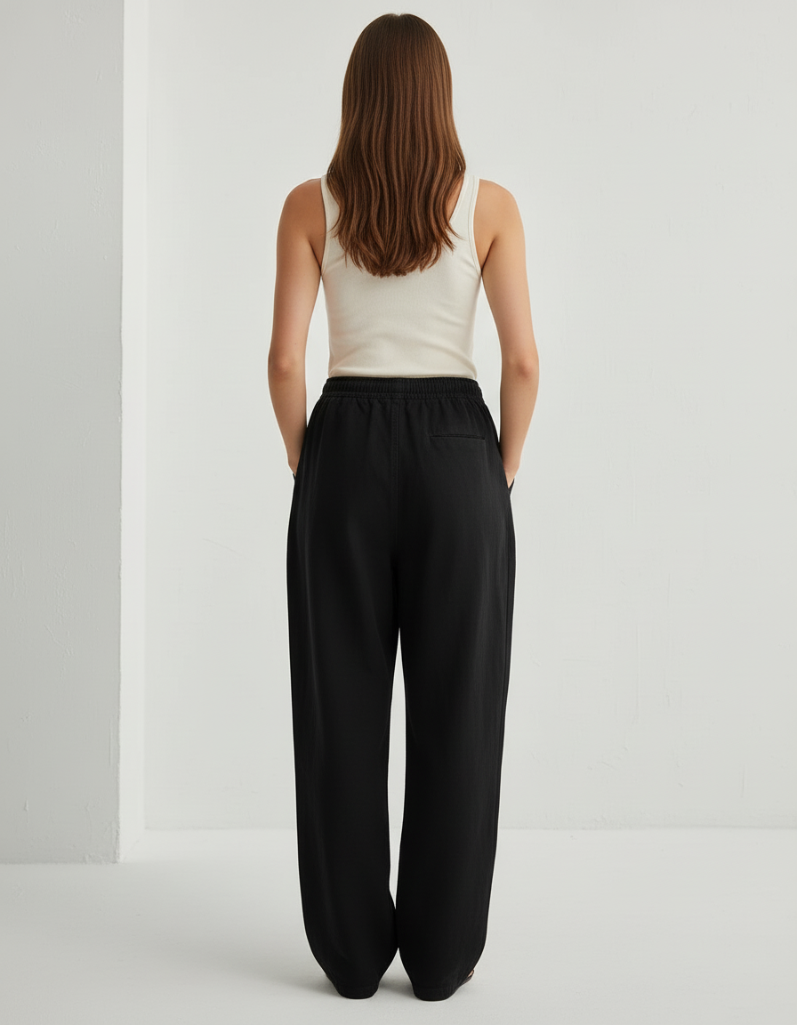 Pantalon Baggy Noir Ample Cordon Décontracté Femme - Molleton - vue 2