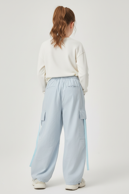 Pantalon Baggy Bleu Ciel Cargo Ample Fille Décontracté - Polyester - vue 2