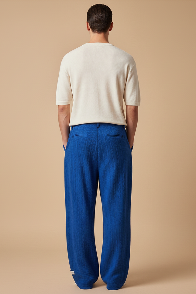 Pantalon Baggy Bleu Texturé Ample Décontracté Homme - Maille - vue 2