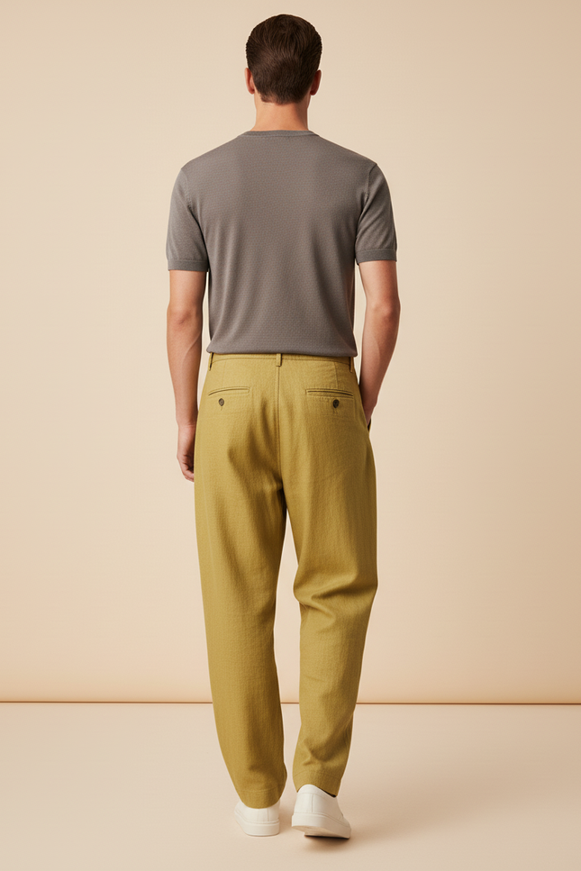 Pantalon Baggy Jaune Moutarde Ample Plissé Lin Homme - vue 2