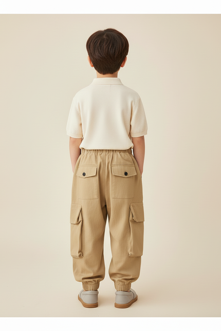 Pantalon Baggy Beige Cargo Ample Décontracté Garçon - Toile - vue 2