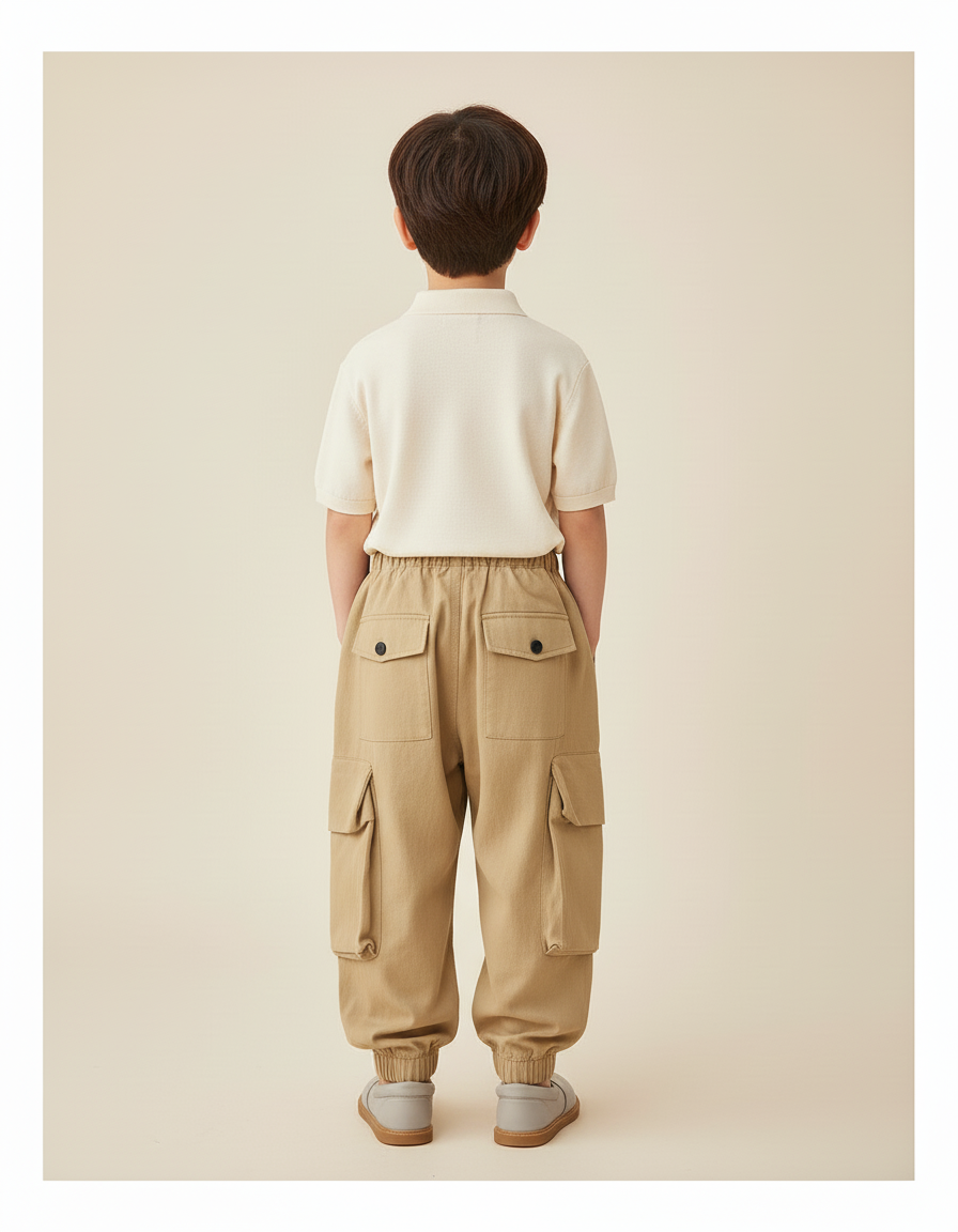 Pantalon Baggy Beige Cargo Ample Décontracté Garçon - Toile - vue 2