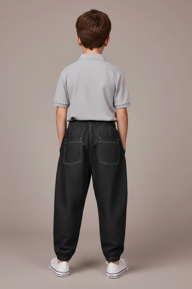 Pantalon Baggy Noir Ample Imprimé Streetwear Garçon - Jean - vue 2