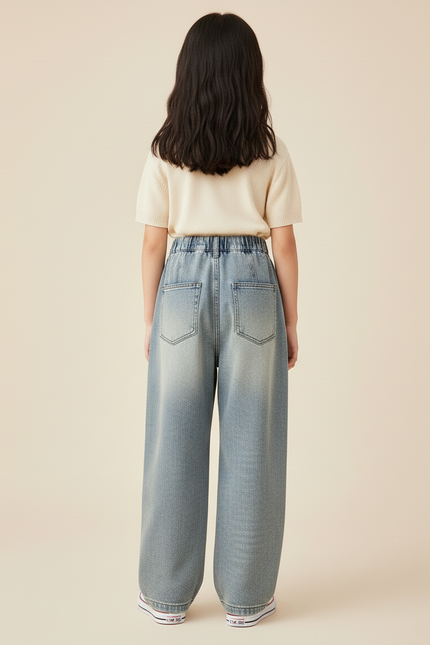 Pantalon Baggy Jean Denim Ample Nœuds Rouges Enfant - Bleu - vue 2