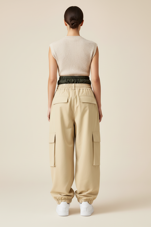 Pantalon Baggy Beige Cargo Ample Sport Décontracté - Gabardine - vue 2