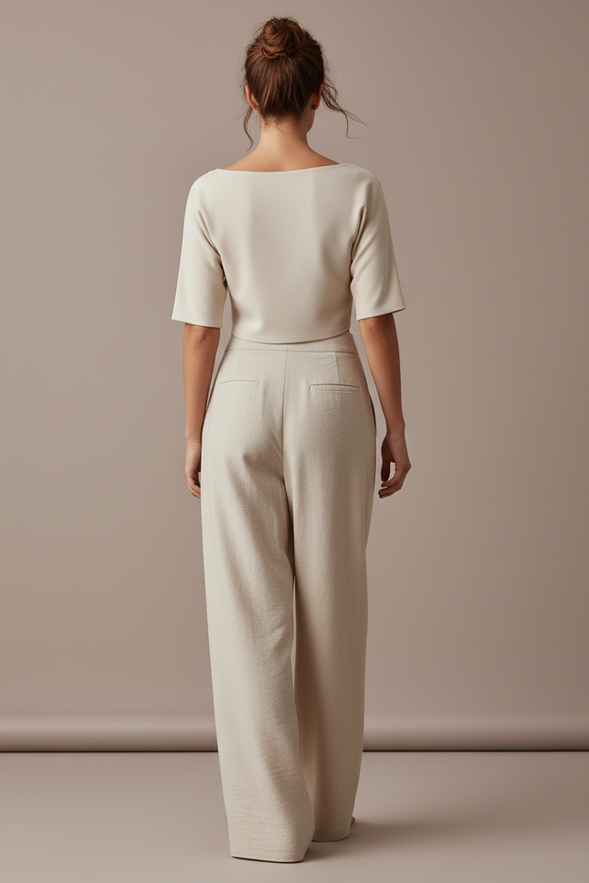 Pantalon Baggy Beige Lin Plissé Ample Boutons - vue 2