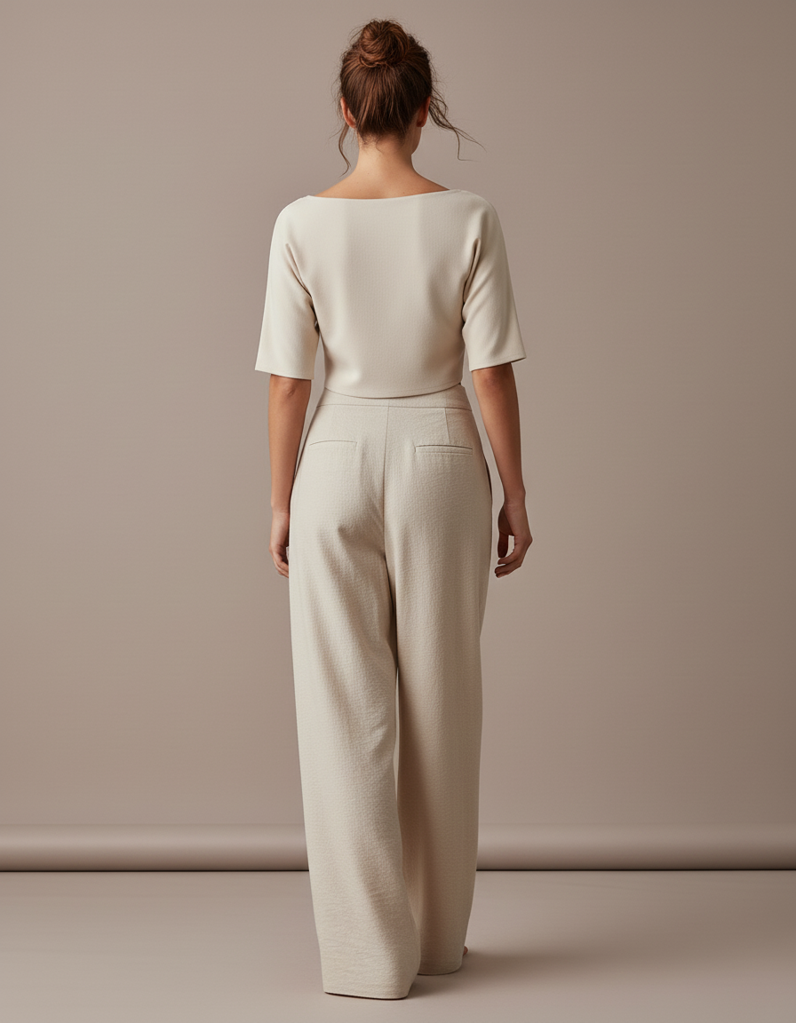 Pantalon Baggy Beige Lin Plissé Ample Boutons - vue 2