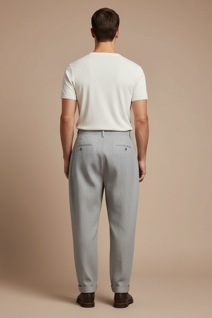 Pantalon Baggy Gris Plissé Décontracté Homme - Laine - vue 2