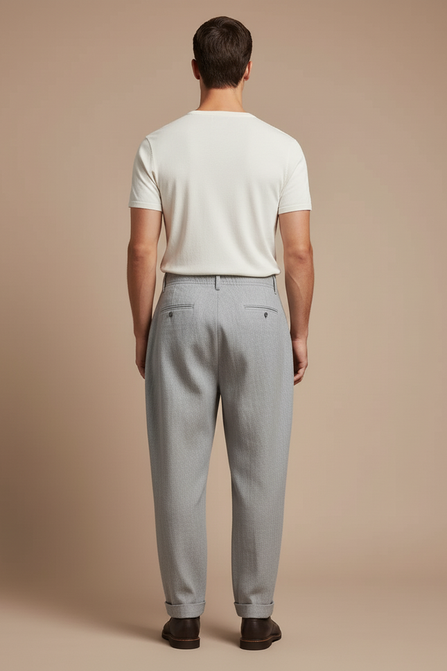 Pantalon Baggy Gris Plissé Décontracté Homme - Laine - vue 2