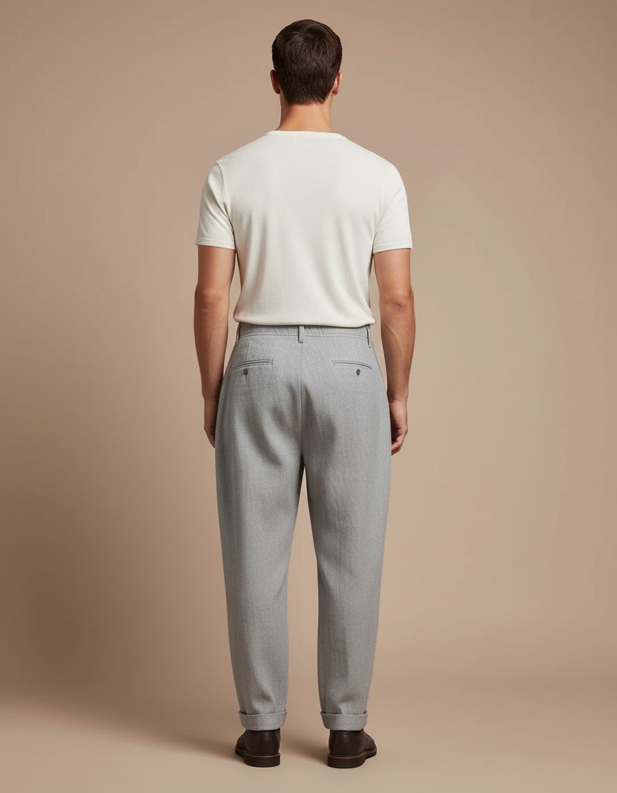 Pantalon Baggy Gris Plissé Décontracté Homme - Laine - vue 2