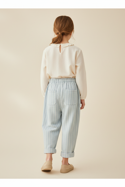 Pantalon Baggy Rayé Bleu Clair Ample Coton Enfant - vue 2