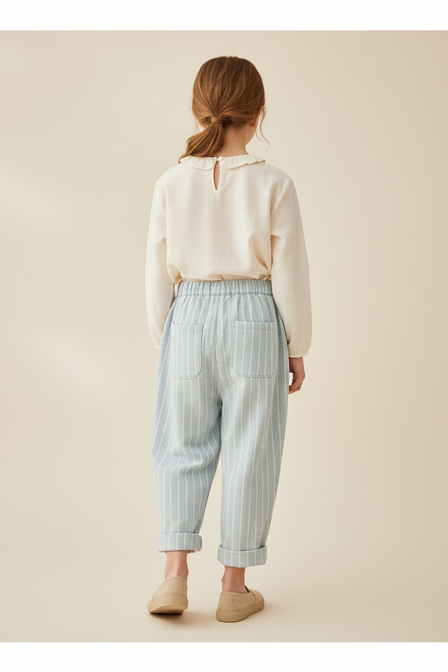 Pantalon Baggy Rayé Bleu Clair Ample Coton Enfant - vue 2