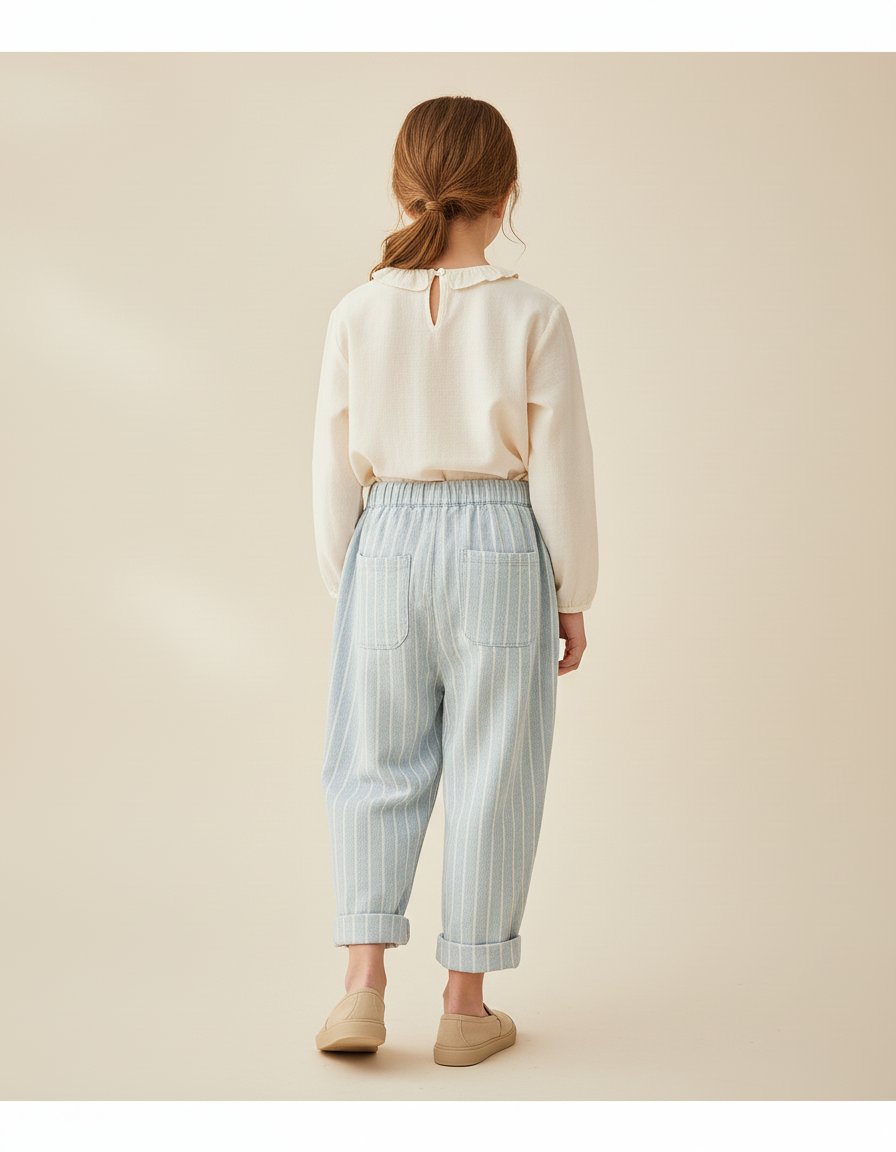 Pantalon Baggy Rayé Bleu Clair Ample Coton Enfant - vue 2