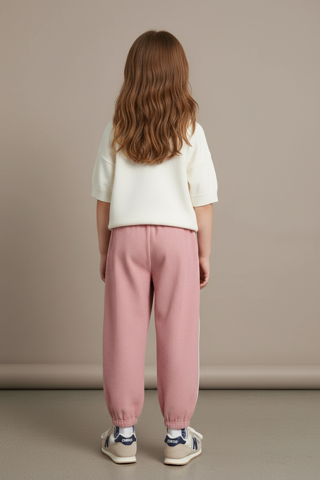 Pantalon Baggy Côtelé Rose Ample Lettre Enfants - Cordé - vue 2