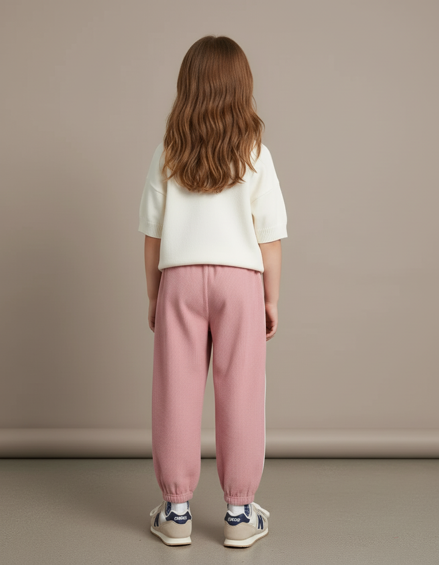 Pantalon Baggy Côtelé Rose Ample Lettre Enfants - Cordé - vue 2