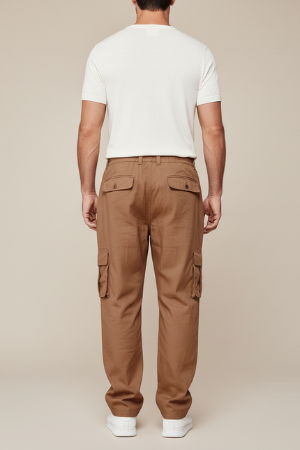 Pantalon Baggy Marron Cargo Ample Coton Homme - vue 2