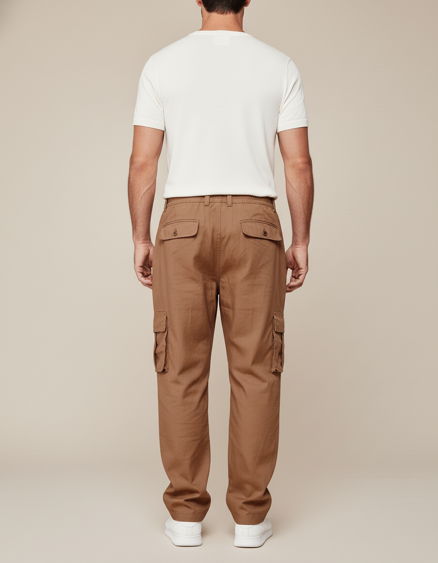 Pantalon Baggy Marron Cargo Ample Coton Homme - vue 2