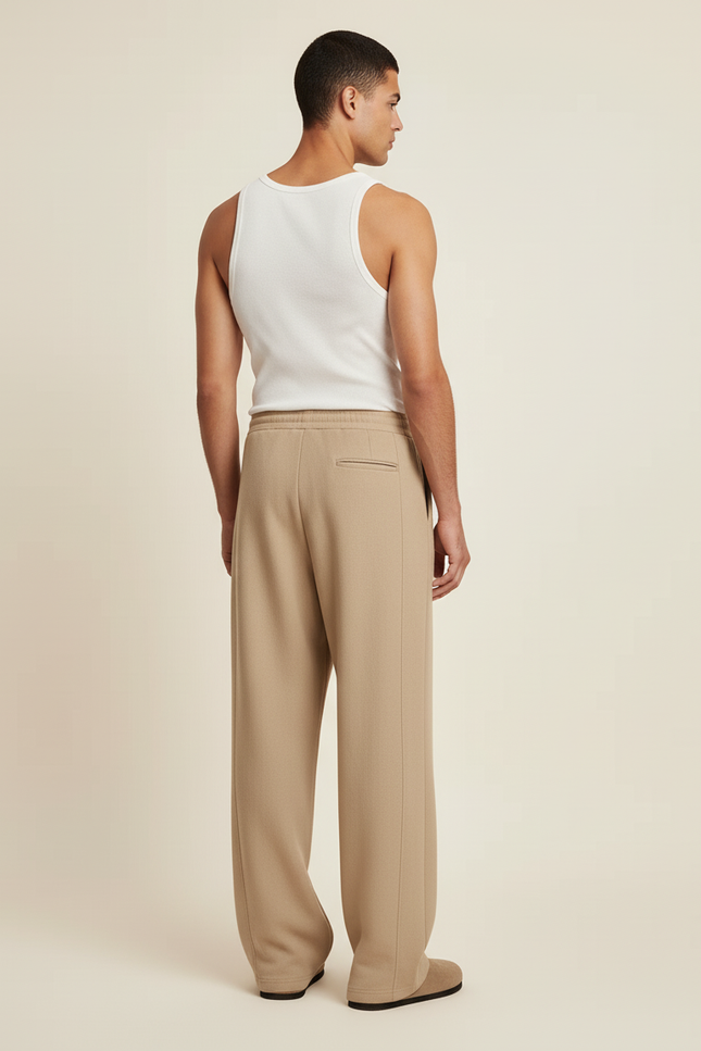 Pantalon Baggy Beige Tricoté Ample Décontracté Homme - Molleton - vue 2