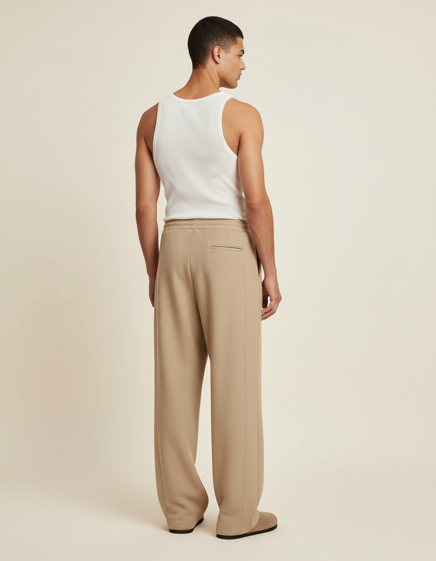 Pantalon Baggy Beige Tricoté Ample Décontracté Homme - Molleton - vue 2